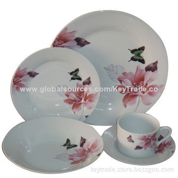 Fine Porcelain 30 Pieces Dinner Set in Rim Shape with Decal